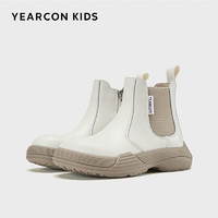 YEARCON 意尔康 童鞋儿童短靴冬时尚女童英伦风皮靴男童软底靴子 米白 36