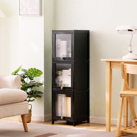木马人家用书架置物架落地书柜子卧室收纳靠墙边客厅简易夹缝多层储物柜 【长虹翻门】黑色-三层30长