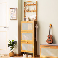 木马人家用超薄鞋柜门口翻斗鞋架子大容量入户门玄关收纳架简易多层储物 【深24CM】原色双层-三门50长