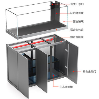 德克（D&A）兰寿鱼水草缸鱼缸客厅造景超白玻璃家用养鱼生态底过滤落地水族箱 玄黑色（筒灯款） 150x50x135cm