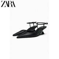ZARA 女鞋 黑色羊皮革坡跟穆勒鞋 1210210 800