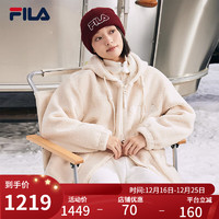 FILA 斐乐女士针织外套休闲宽松连帽羊羔绒上衣 茭白-IV 165/84A/M