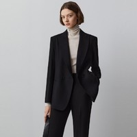 朗姿 法式绵羊毛通勤职业西服外套黑色正装女高级感