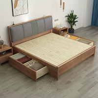 杜沃 实木床白蜡木双人床高箱储物现代轻奢主卧大床1.5米*2米抽屉款