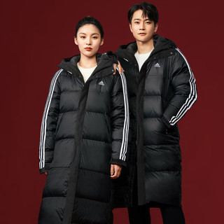 阿迪达斯 （adidas）舰店羽绒服男装 23冬季运动服休闲保暖防风加厚连帽外套 黑色长款/含绒量80% 2XL(185/108A)