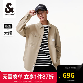 杰克琼斯 杰克·琼斯（JACK&JONES）男士宽松时尚潮字母刺绣工装风衬衫男2234OS004 羽毛灰C13 165/88A/XS