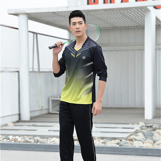 蝴蝶球羽毛球服套装男女乒乓球衣运动服长袖网球训练比赛服速干团购 黄色男款套装 M