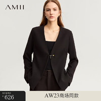 AMII通勤简洁干练气质V领金属链扣饰外套女显瘦上衣 黑色 155/80A/S