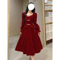 BTTKDL 新中式改良旗袍红色中长裙