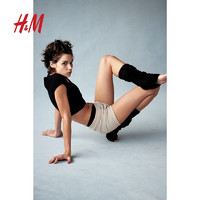 H&M女装罗纹短T恤1212806 黑色 155/76A