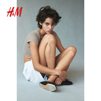 H&M HM 女装罗纹短T恤1212806 黑色 155/76A
