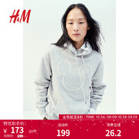 H&M女装休闲宽松连帽卫衣1091235 混浅灰色/米奇老鼠 155/80A