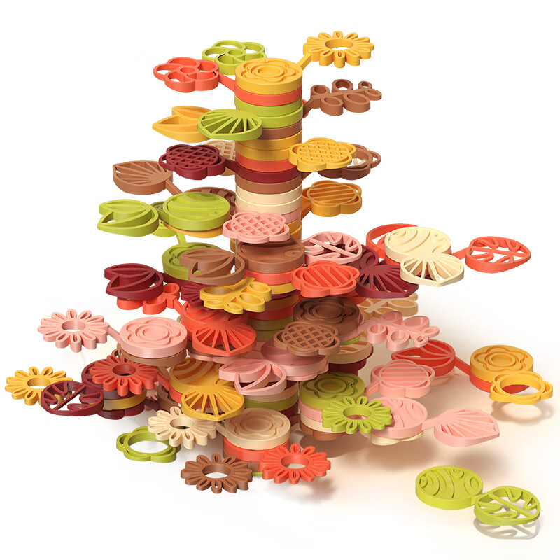 NUKied 纽奇 儿童叠叠乐积木玩具大颗粒宝宝平衡堆堆乐玩具 平衡叠叠树｜70件套+配收纳桶