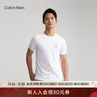 Calvin Klein Jeans24春季男士层叠字母休闲垂顺丝光棉短袖T恤J325019 YAF-月光白 L