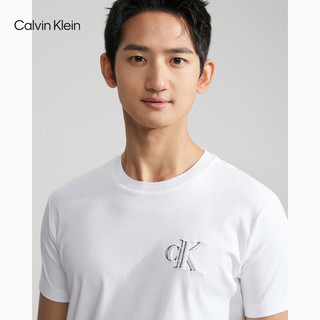Calvin Klein Jeans24春季男士层叠字母休闲垂顺丝光棉短袖T恤J325019 YAF-月光白 L