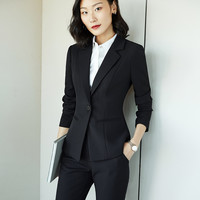 雀后2022春秋季时尚休闲小西装女装职业工装工作面试正装西服外套 黑色 XXXL