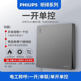 PHILIPS 飞利浦 开关插座面板昕绎灰86型斜5五孔墙壁插座家用暗装电工电料二三插 一开单控