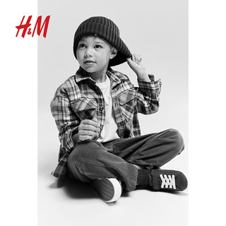 H&M童装男童舒适衬衫T恤长裤3件式棉质套装1175678 蓝色/格纹 110/56