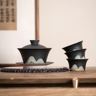 苏氏陶瓷 SUSHI CERAMICS）茶具套装手绘釉画彩三才盖碗款功夫茶具礼盒套装