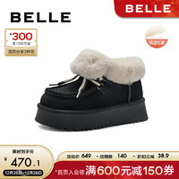 BeLLE 百丽 甜美保暖雪地靴女23冬季棉鞋蝴蝶结加绒短靴B1586DM3 黑色 35