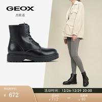 GEOX 杰欧适 马丁靴女款冬季低跟舒适亮面时尚女靴子D16QDA 黑色C9999 35