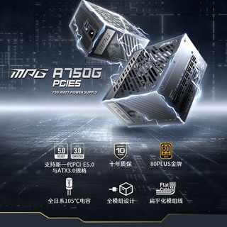 MSI 微星 电源750W 850W 1000W 1300W全模组台式机电脑主机白色atx3.0电源 MPG 750W PCIE5.0 金牌全模组