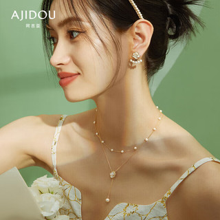 山茶花系列双层叠戴花卉珍珠项链女唯美气质颈链