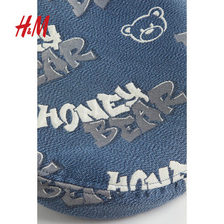 H&M女士帽子夏季潮酷文字小熊图案提花梭织法式时尚贝雷帽1054766 深牛仔蓝/Honey Bear S（52-54cm）