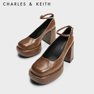 CHARLES&KEITH23冬复古腕带厚底粗跟高跟单鞋CK1-60920355 Brown棕色 41