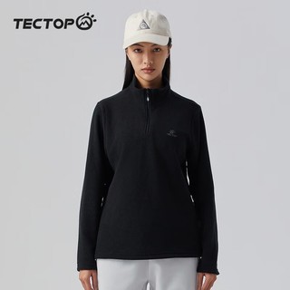 移动端：TECTOP 探拓 抓绒衣男女拉链立领打底衫加厚保暖套头卫衣冲锋衣内胆 女款黑色 3XL