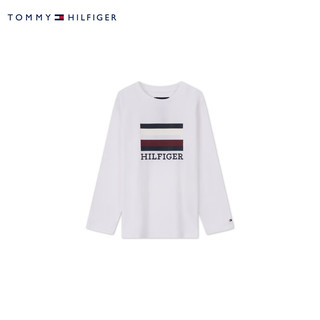 TOMMY HILFIGER 童装男简约条纹字母印花休闲长袖T恤TH2332008 白色003 6/120cm