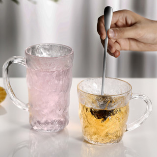 日式冰川纹玻璃杯带把手家用客厅喝水杯子ins风高颜值茶杯咖啡杯