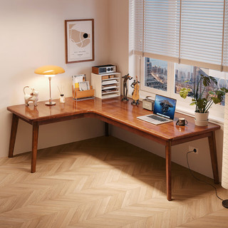 可芝（KERZY）实木转角电脑桌台式L型家用办公桌子卧室简约拐角学习书桌椅组合 胡桃色180