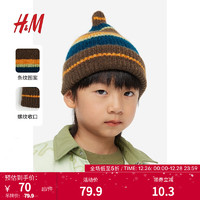H&M童装男童帽子保暖尖顶罗纹针织帽1203313 棕色 128/146
