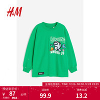 H&M童装男童柔软棉质汗布印花长袖T恤1203617 亮绿色/Among Us 90/52
