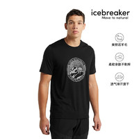 icebreaker美利奴羊毛男Tech Lite II速干短袖T恤印花户外跑步训练| 001/黑色 L