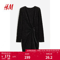 H&M 女装裙子时尚气质结饰汗布连衣裙1206762 黑色/金色 155/80A