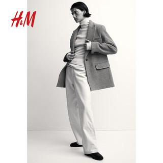 H&M【致臻系列】女装西装单排扣羊毛长袖外套1160909 米灰色/条纹 155/76A