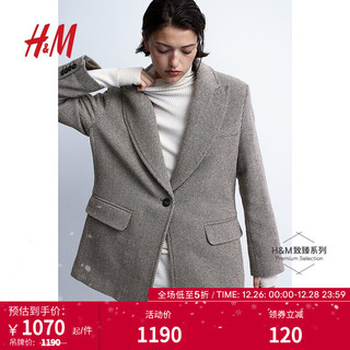 H&M【致臻系列】女装西装单排扣羊毛长袖外套1160909 米灰色/条纹 155/76A