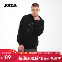 JOMA老夫子联名连帽卫衣男女通款简约时尚印花休闲百搭纯棉套头上衣 黑色 L