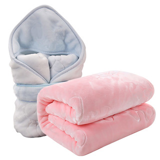 倍呵新生儿婴儿抱毯抱被秋冬季初生儿宝宝用品毛毯外出包被厚款被子 粉色双层抱毯【绑带颜色】
