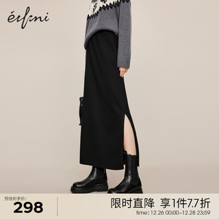 eifini 伊芙丽 H型直筒显瘦百搭黑色半身裙女2023冬装气质通勤半裙 黑色 发 165/68A/L