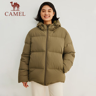 骆驼 CAMEL羽绒服女冬鹅绒短款保暖加厚户外休闲羽绒外套女 TE3QYR005，深榄绿，女 XL