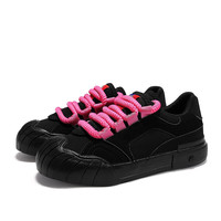 飞跃（Feiyue）休闲鞋女鞋彩虹撞色低帮运动板鞋女鞋多巴胺饼干鞋子 黑/玫红 37