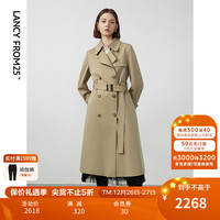 朗姿纯棉高级感复古英伦风经典双排扣中长款风衣外套2024春季 驼色 M