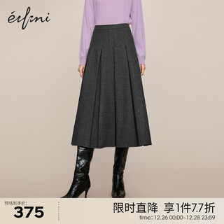 eifini 伊芙丽 时尚复古人字纹绗棉老钱风女2023冬装半身裙 黑色 160/64A/M