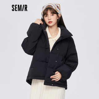 Semir 森马 羽绒服女立领蝴蝶结温柔冬季甜美宽松纯色厚上衣百搭 黑色90001 160/84A