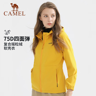 骆驼（CAMEL）户外软壳衣男防风防泼水加绒连帽夹克外套女士 A1W170113 L