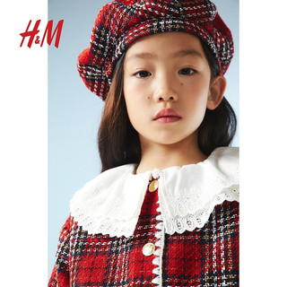H&M【新年系列】童装女童外套2024春季可爱小香风夹克1218925 红色/格纹 110/56