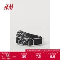 H&M服饰配件皮带秋季潮流金属D形环提花图案梭织腰带1004038 黑色/No Fear 175/88A